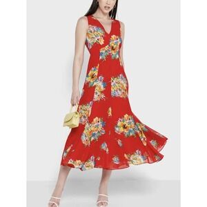 Lauren Ralph Lauren Red Floral Print Flowy Midi-Maxi Dress Size 2